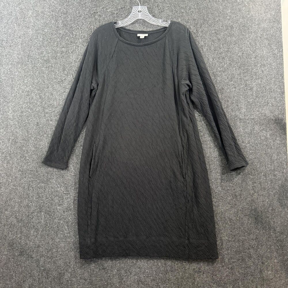 Pure Jill Dress Women's Medium Black Textured Knit Shift Long Sleeve Pockets